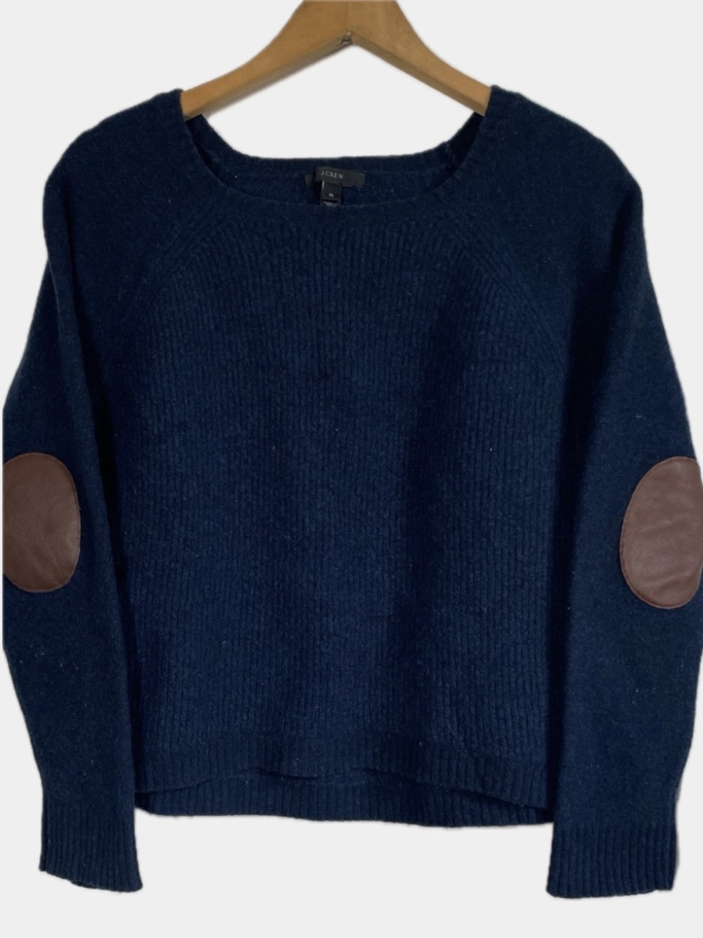 J.Crew Wool Leather Elbow Patch Sweater XL Navy Preppy Heritage FA13